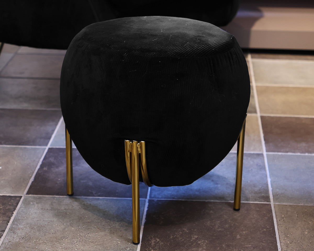 Opportunity Black Velvet Channel Tufted Chair with Ottoman on Gold Legs