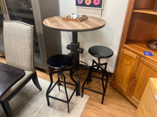 Industrial Wood Top Pub Table w/ Two Stools