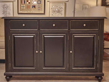 Black Finish Distressed Accents 3 Drawer 3 Door Console