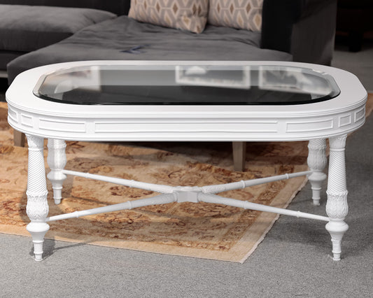 White Oval Glass Top Cocktail Table