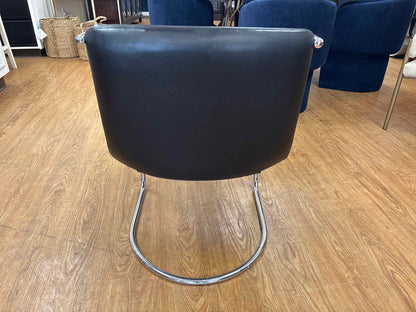 Pair of Black Leather and Steel Lens Chairs
