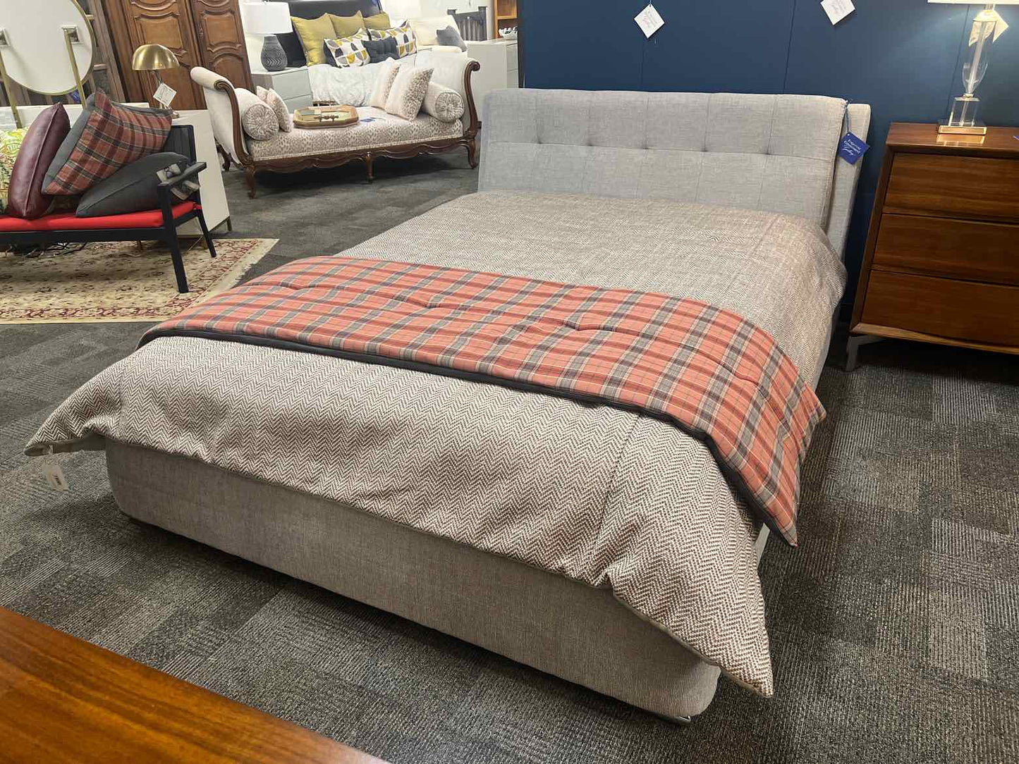 West Elm Grey Queen Storage Bed