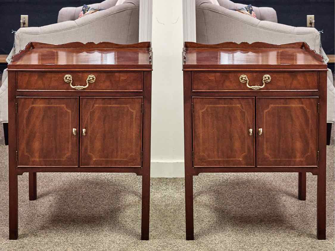Pair of Baker Mahogany Nightstand W/ Galley