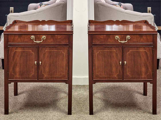 Pair of Baker Mahogany Nightstand W/ Galley