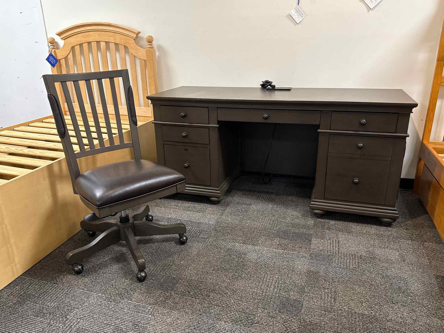 Aspen Home Dark Grey Desk w/ Chair on Casters