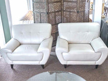 Pair of Rooms To Go 'Cindy Crawford' Ivory Leather Chairs