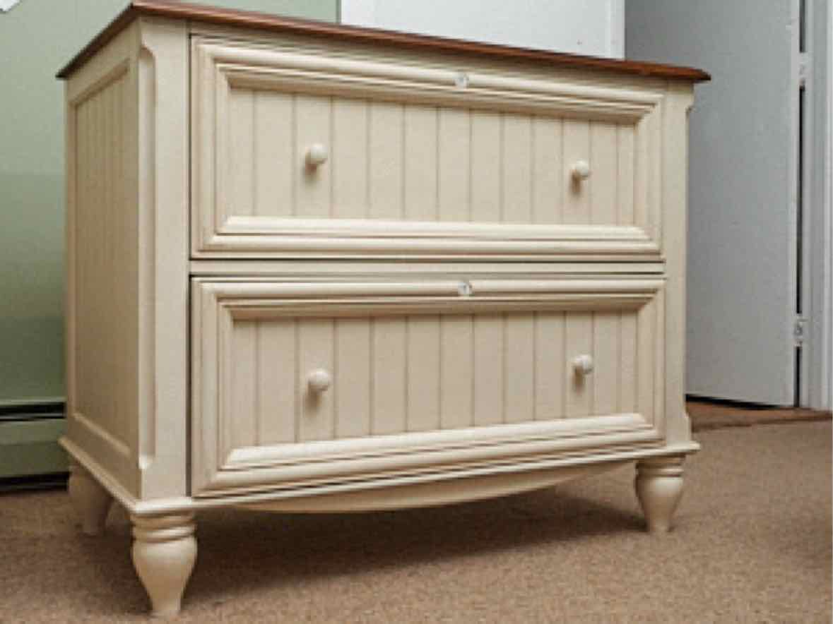 Cream Finish 2 Drawer File Cabinet with Cherry Top