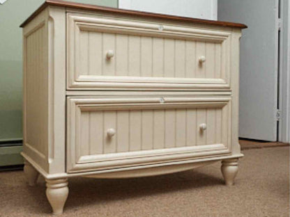 Cream Finish 2 Drawer File Cabinet with Cherry Top