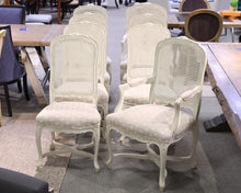 Set of 8 French Louis XV Dining Chairs in Cream Finish with Cane Back