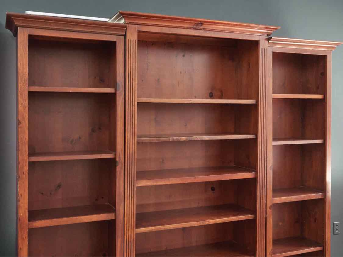 Pine Dark Stain 3 Piece Bookcases Wall Unit with Adjustable Shelves