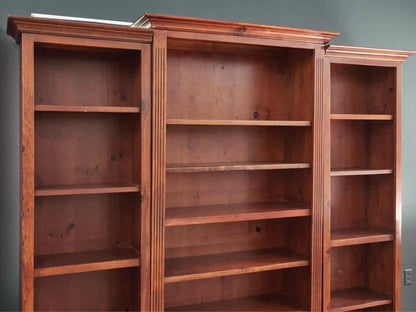 Pine Dark Stain 3 Piece Bookcases Wall Unit with Adjustable Shelves
