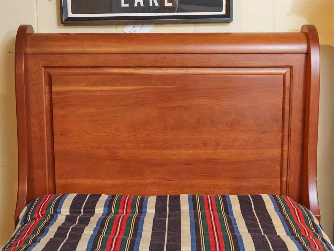Cherry Sleigh Twin Bed Includes SR/Slats/ Bunkie Board / New  Firm Mattress