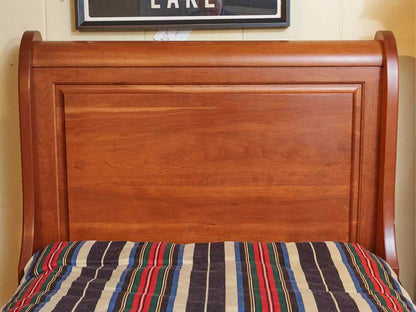 Cherry Sleigh Twin Bed Includes SR/Slats/ Bunkie Board / New  Firm Mattress