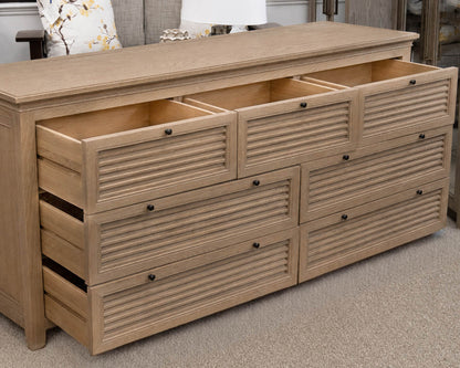 RH Shutter Collection 7-Drawer Dresser in Light Brown Drifted Oak