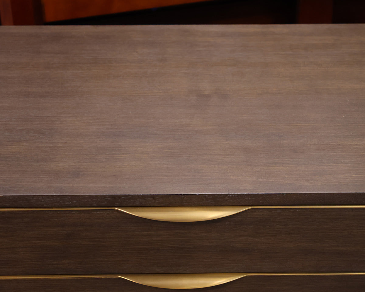 Pair of William Sonoma Kosa Nightstands in Grey with Satin Brass Pulls