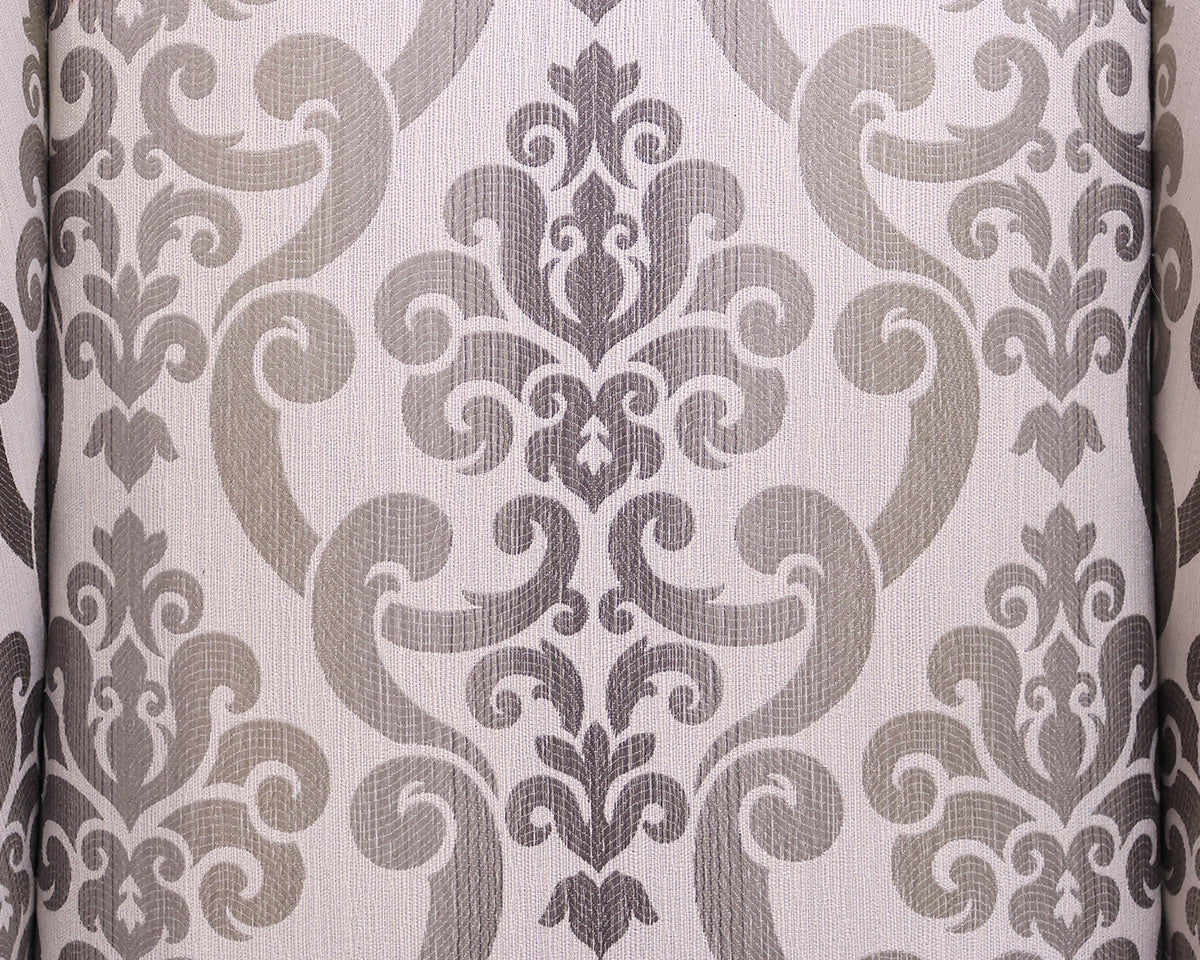 Pair of Ethan Allen Selby Wing Chairs in Natural, Grey & Taupe Damask