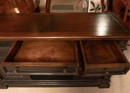 Distressed Black Finish 3 Drawer 2 Door Open 3 Shelf  Sideboard