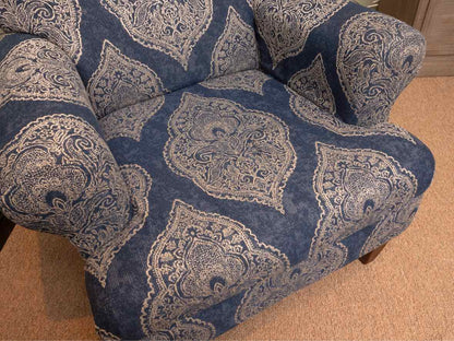Indigo Blue With Paisley  Design Upholstery Chair & Ottoman