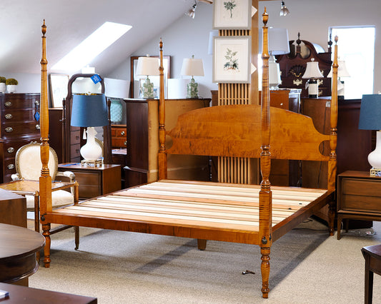 Four Poster King Platform Bed in Tiger Maple