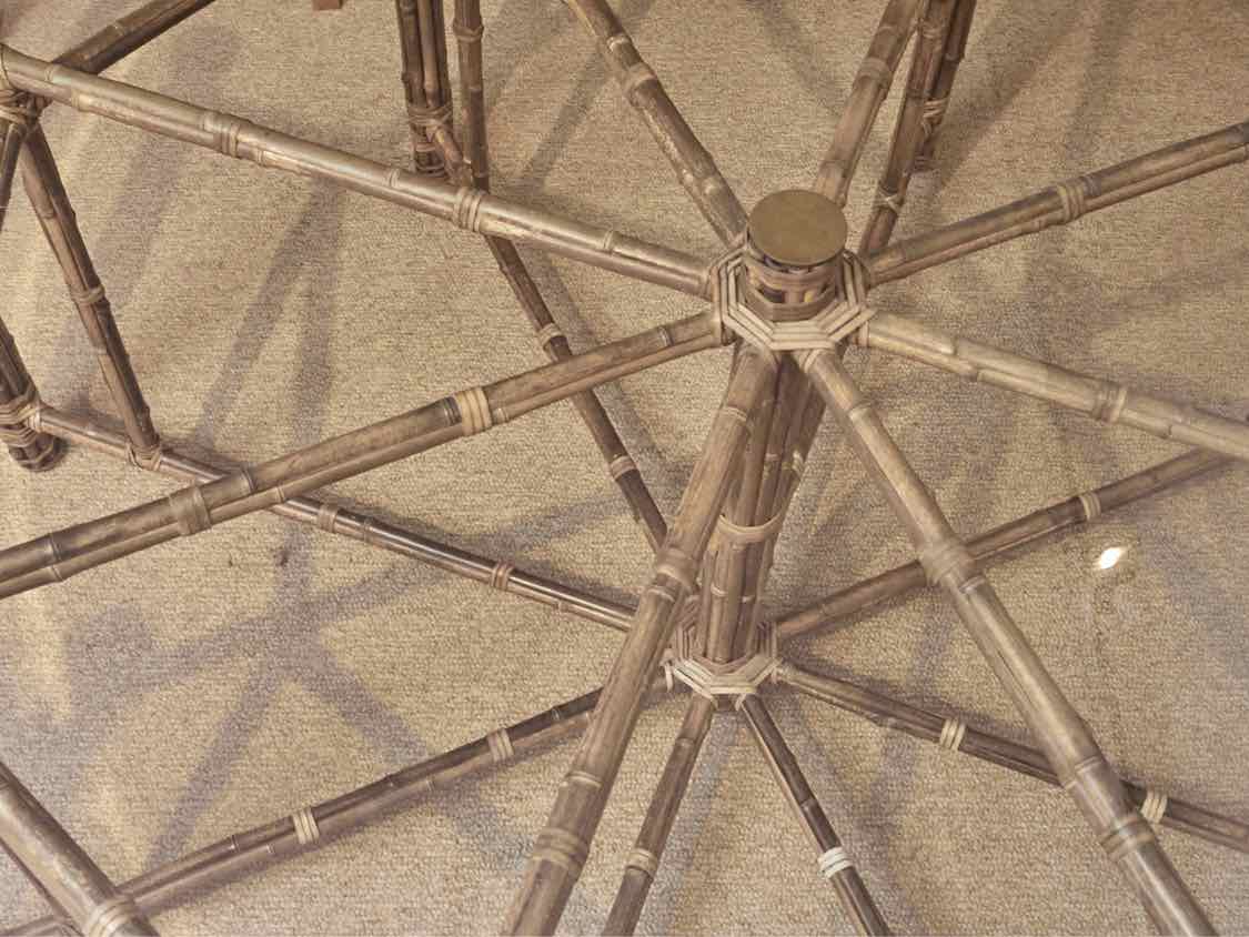 McGuire  Round Glass Top Bamboo Base Legs Dining Table