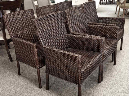 Set of  Six Crate & Barrel Dark Natural  Rattan Arm Chairs