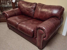 Robinson & Robinson 'Cognac' Leather Loveseat With Nailhead Trim & Bun Feet