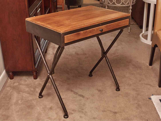 Ash Top 1 Drawer Iron Legs Writing  Desk