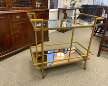 Brass Bar Cart with Glass Top & Mirrored Shelf