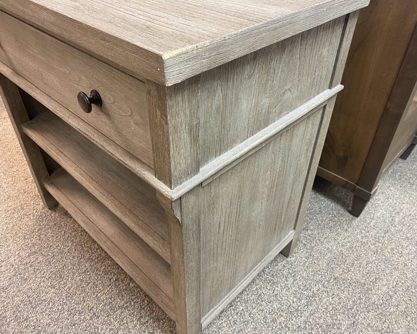 Driftwood Finish 1 Drawer Nightstand with 2 Shelves