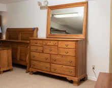Kincaid Oak 10 Drawer Triple Dresser with Wall  Oak Landscape Mirror