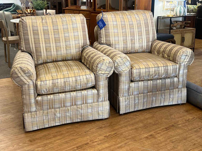 Pair of Gold & Tan Plaid Southwood Chairs