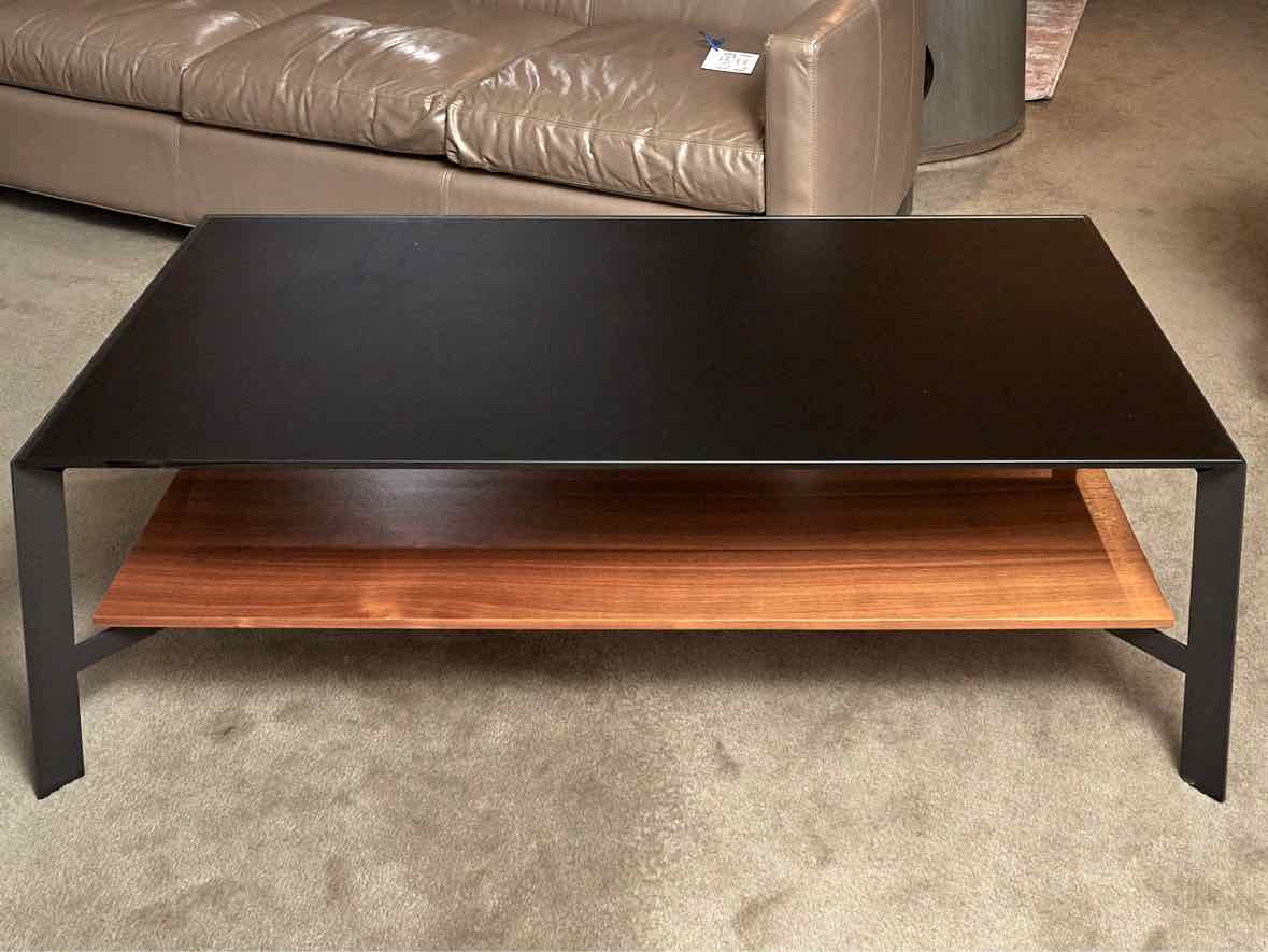 Circle Furniture  Metal & Glass Lower Wooden Shelf Cocktail Table