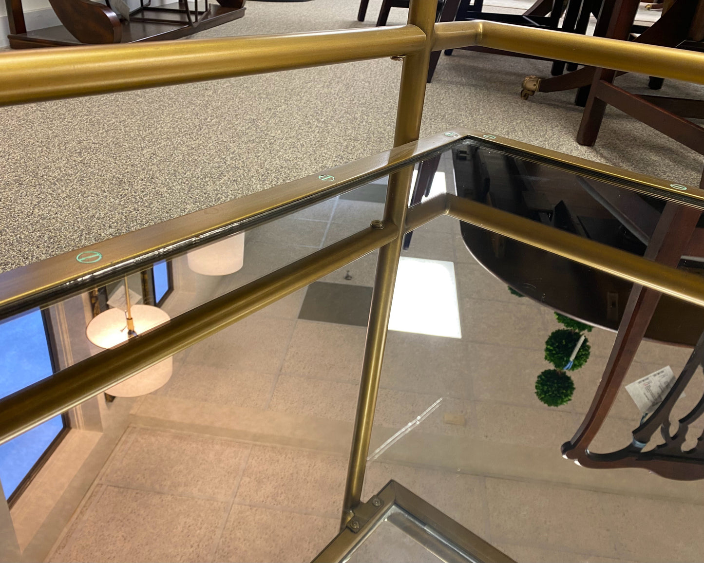 Brass Bar Cart with Glass Top & Mirrored Shelf