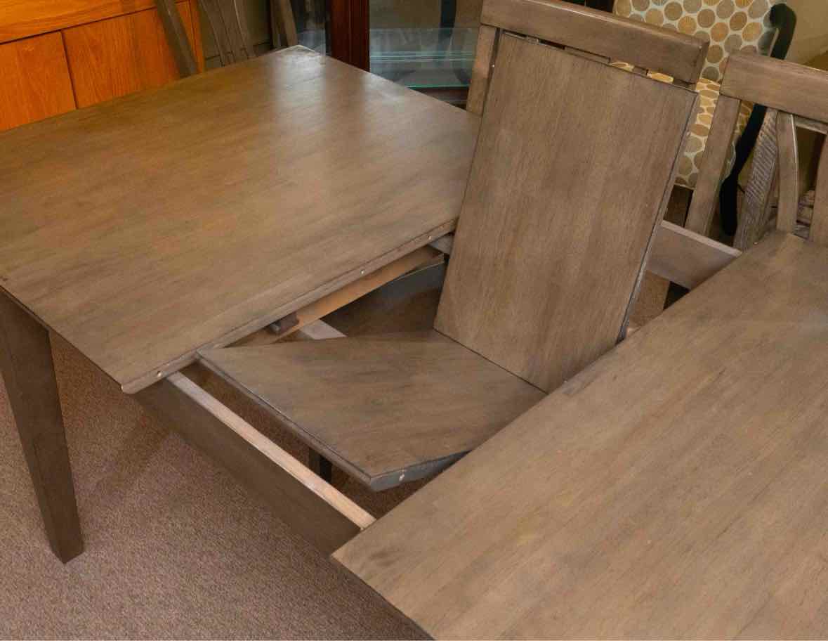 Grey Finish Rectangular Butterfly Leaf  Table & 6 Chair Set