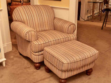 England Inc Earth Tone Stripe Rolled Arm  Chair & Ottoman
