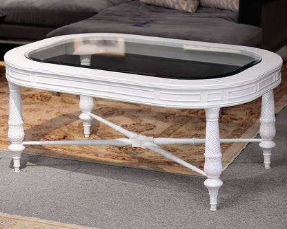 White Oval Glass Top Cocktail Table