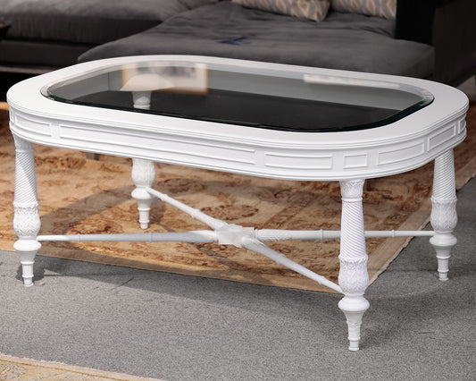 White Oval Glass Top Cocktail Table