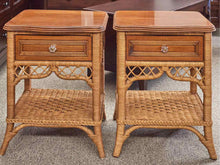 Pair of Lexington Henry Link Wicker Single Drawer Nightstands