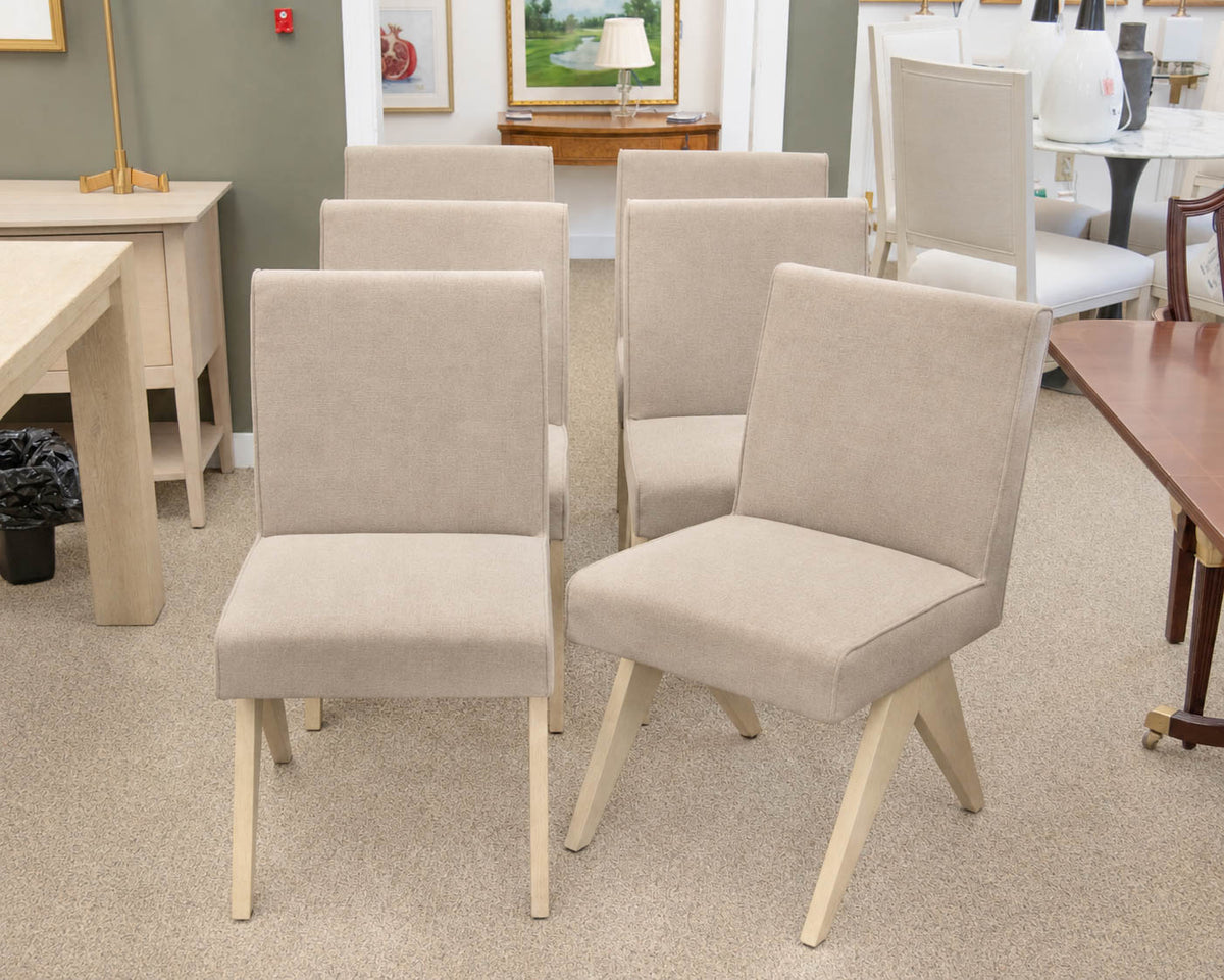 Restoration Hardware Set of 6 Jakob Fabric Dining Side Chairs in "Latte"