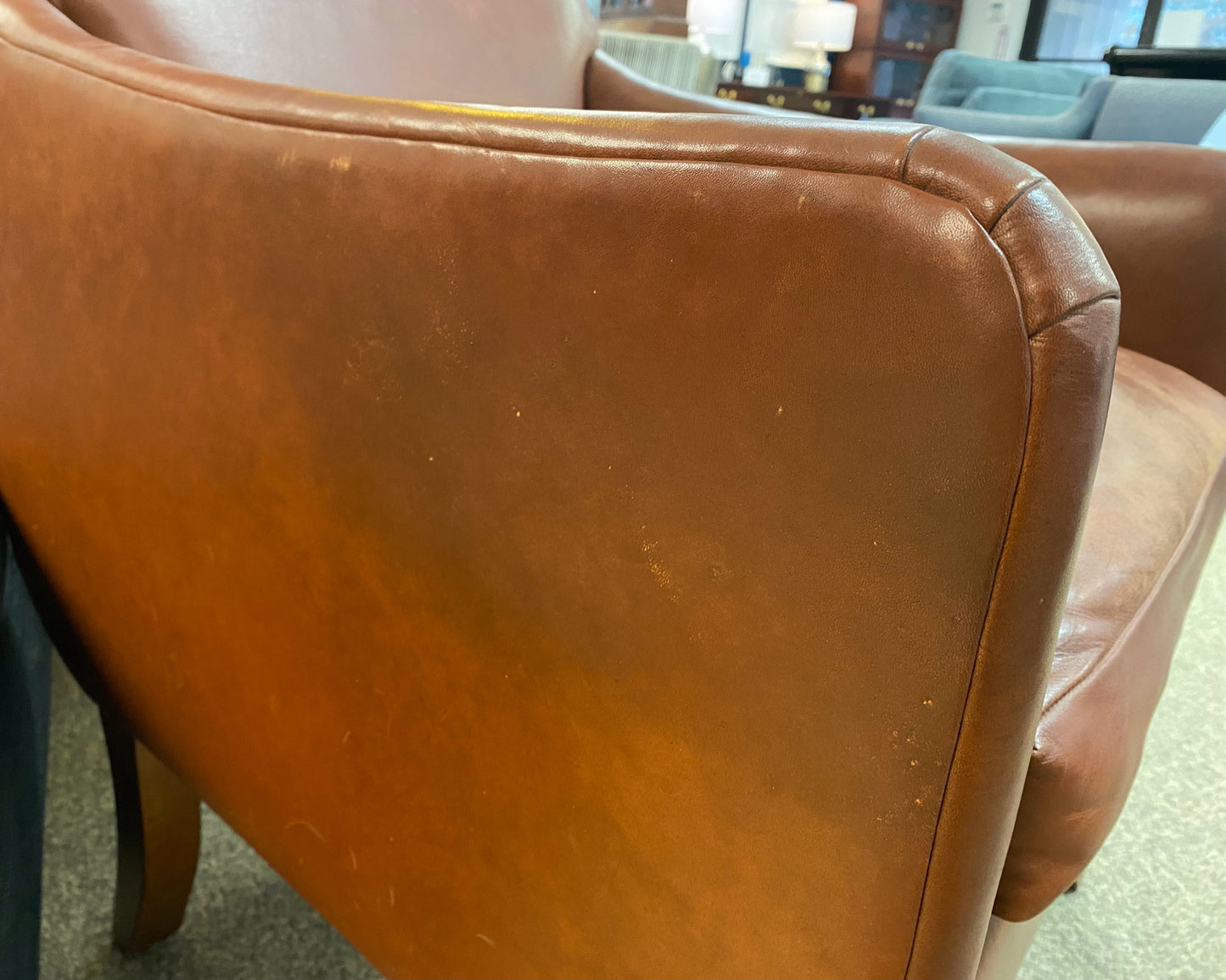 Edward Farrell  'Sienna Brown' Leather Arm Chair with Chestnut Legs