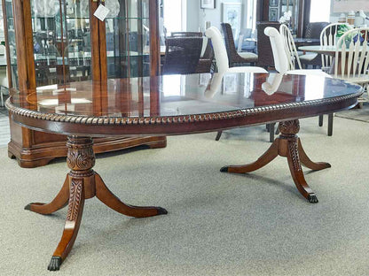 Double Pedestal Inlaid Mahogany Oval Dining Table