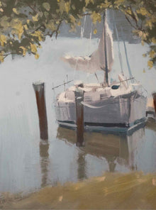 'Shade Trees & Dock" Giclee Painting In Brushed Gold Frame