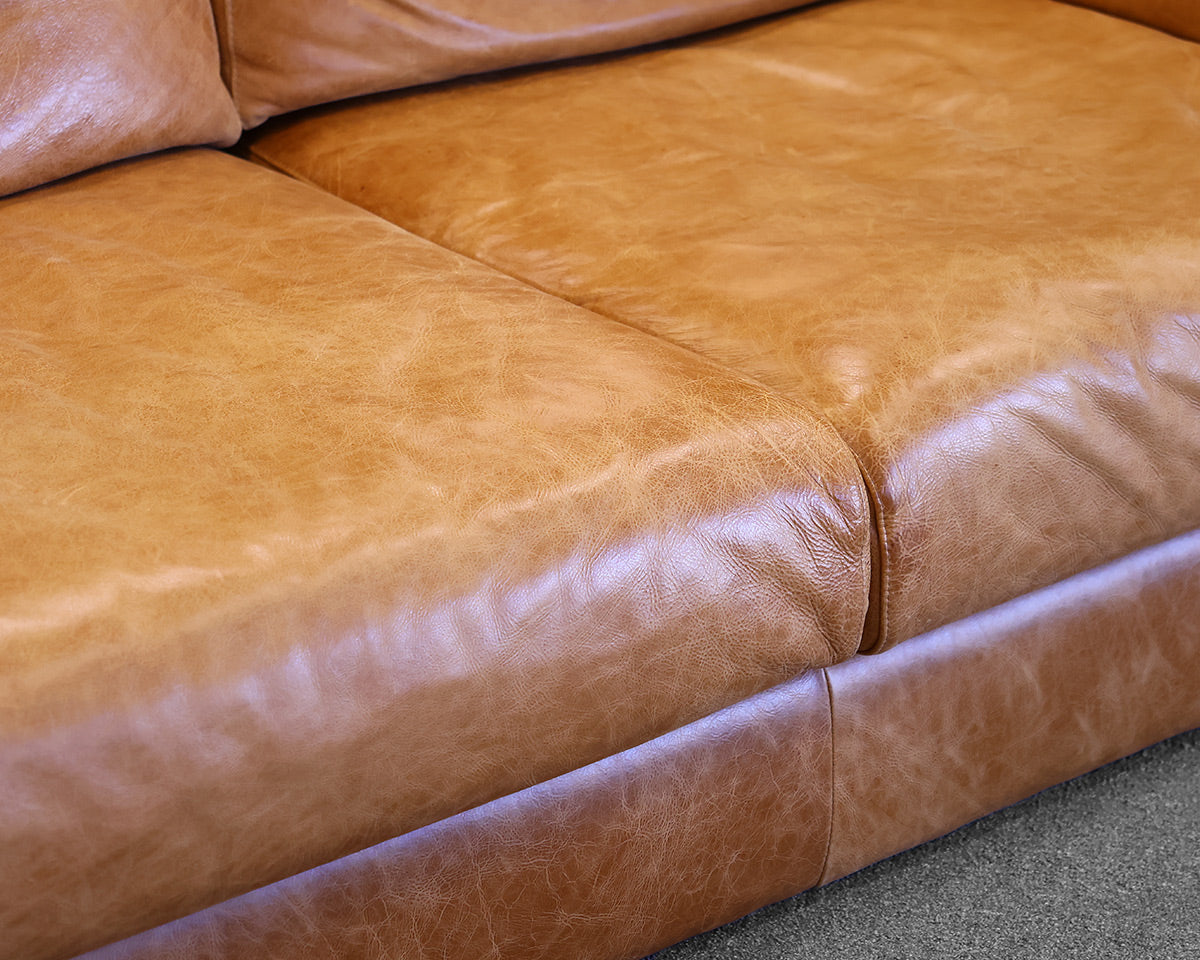 Crate & Barrel Montura Honey Leather 2 Cushion Sofa