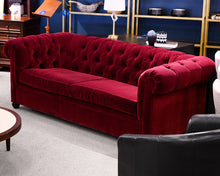 Pottery Barn Red Velvet Chesterfield Sofa
