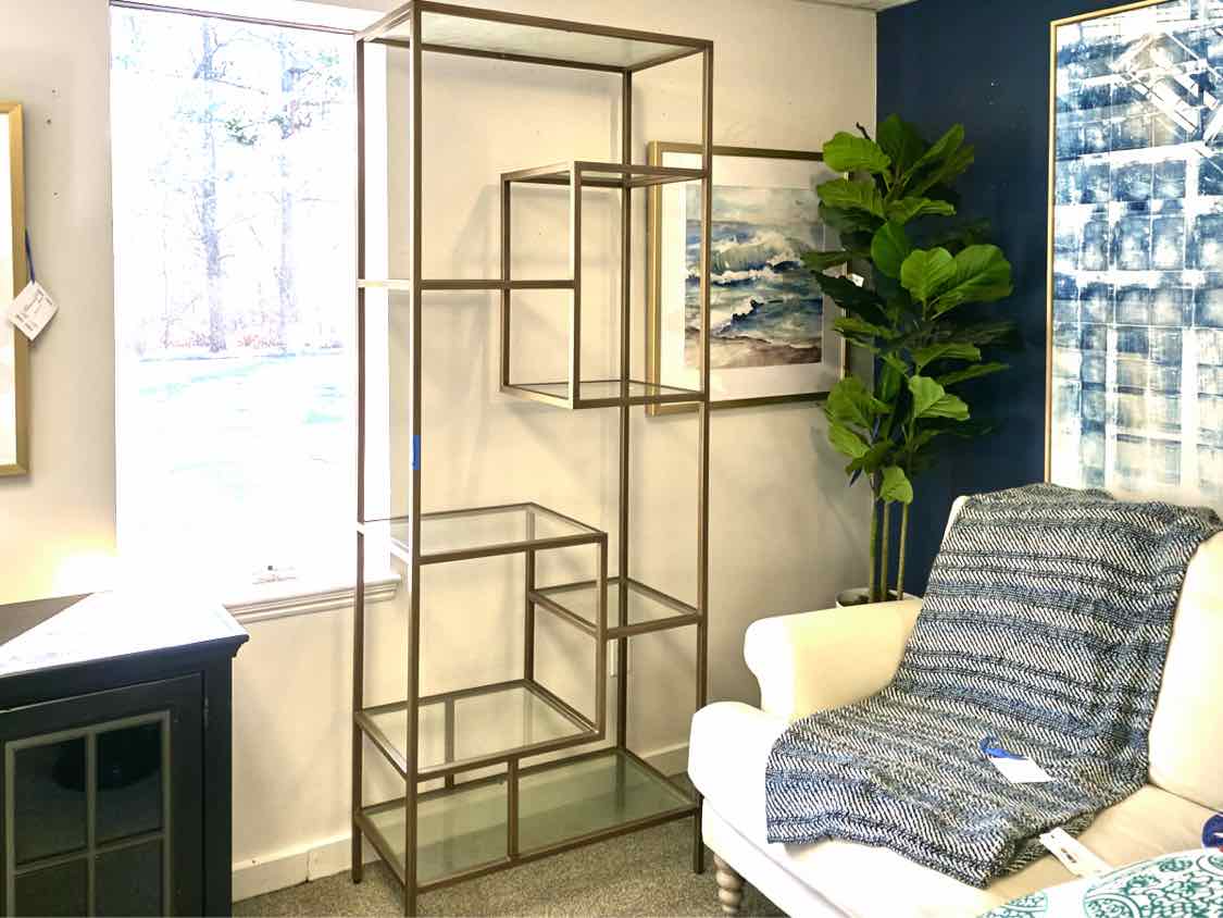 Pottery Barn Gold and Glass Bookcase