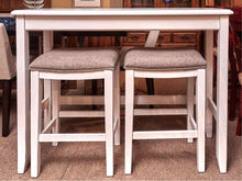 White Finish Console/ Island Includes 2  Gray Cushion Stools