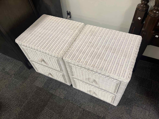 Pair of White Wicker Nightstands