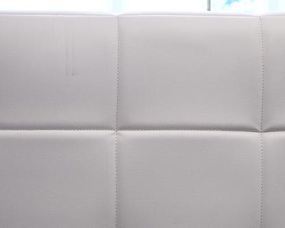 Biscuit Stitched King Bed in White Faux Leather with Low-Profile Footboard