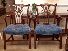 Pair of Mahogany Chippendale  Arm Dining  Chairs with Blue Damask