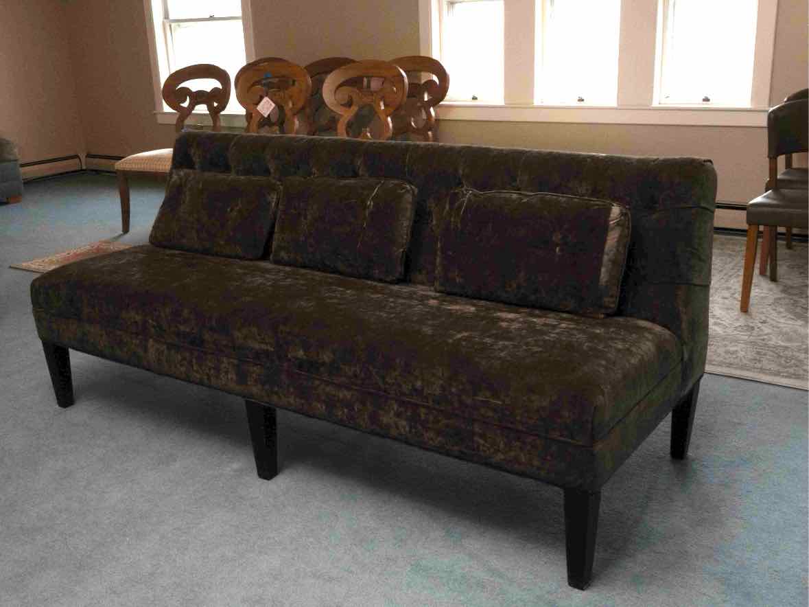 Charcoal Gray Durable Velvet Tufted Back & 3 Toss Pillows  Banquet Settee